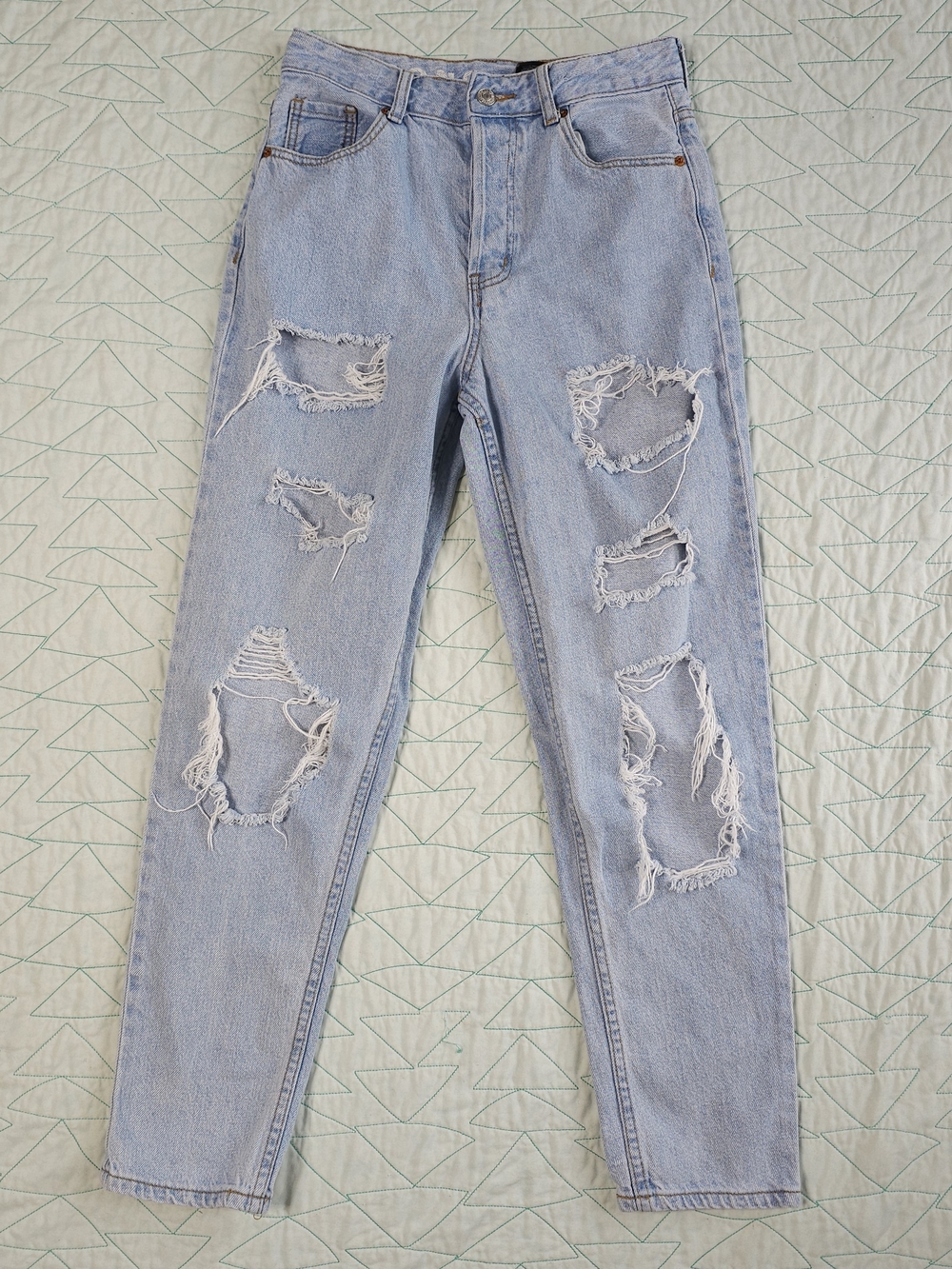 S.O.N.G. Light Blue Distressed Ripped High Rise Classic Mom Jeans